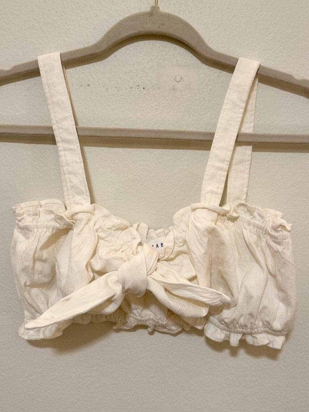 Cream Cotton-Linen Tie-Front Crop Top - Size Small